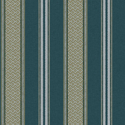 Dark teal woven-stripe wallpaper — flat pattern detail, Patola by The Inside