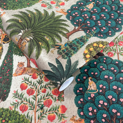 Bengal Pewter wallpaper roll showing the Bengal Forest repeat
