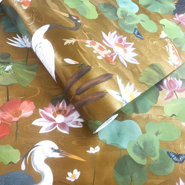 Sample – Hermine – Koi Pond Wallpaper – Gold