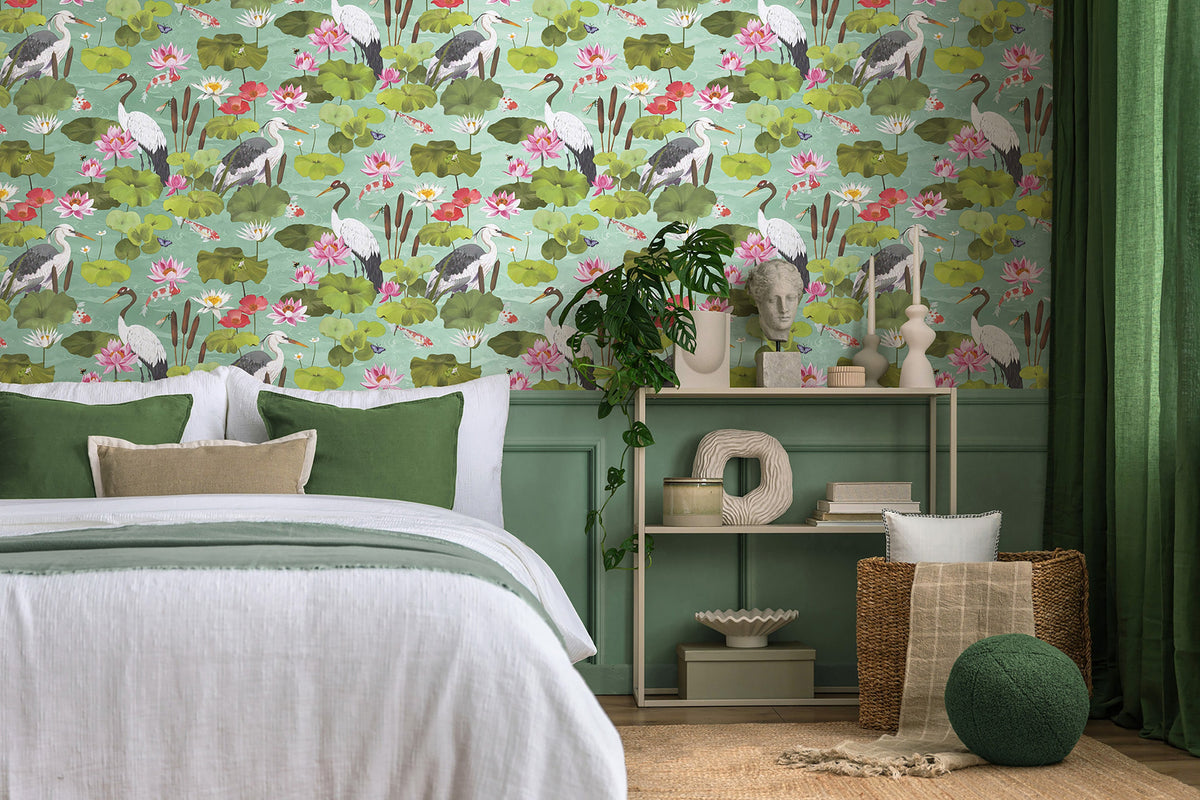 Hermine – Koi Pond Wallpaper – Light Teal