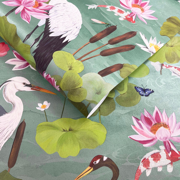 Sample – Hermine – Koi Pond Wallpaper – Light Teal