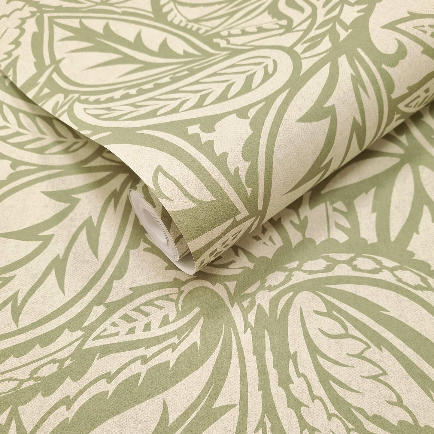Musa Sage wallpaper roll showing the abstract leaf repeat