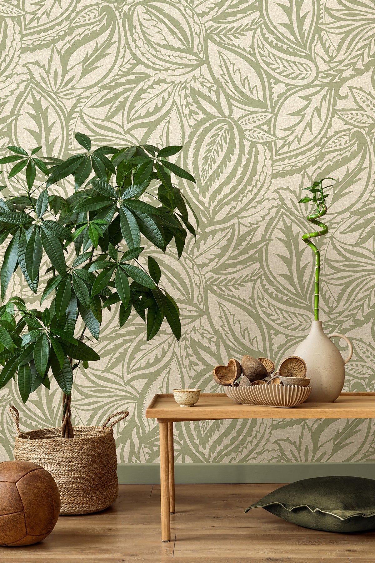 Musa – Paisley Leaf Wallpaper – Sage