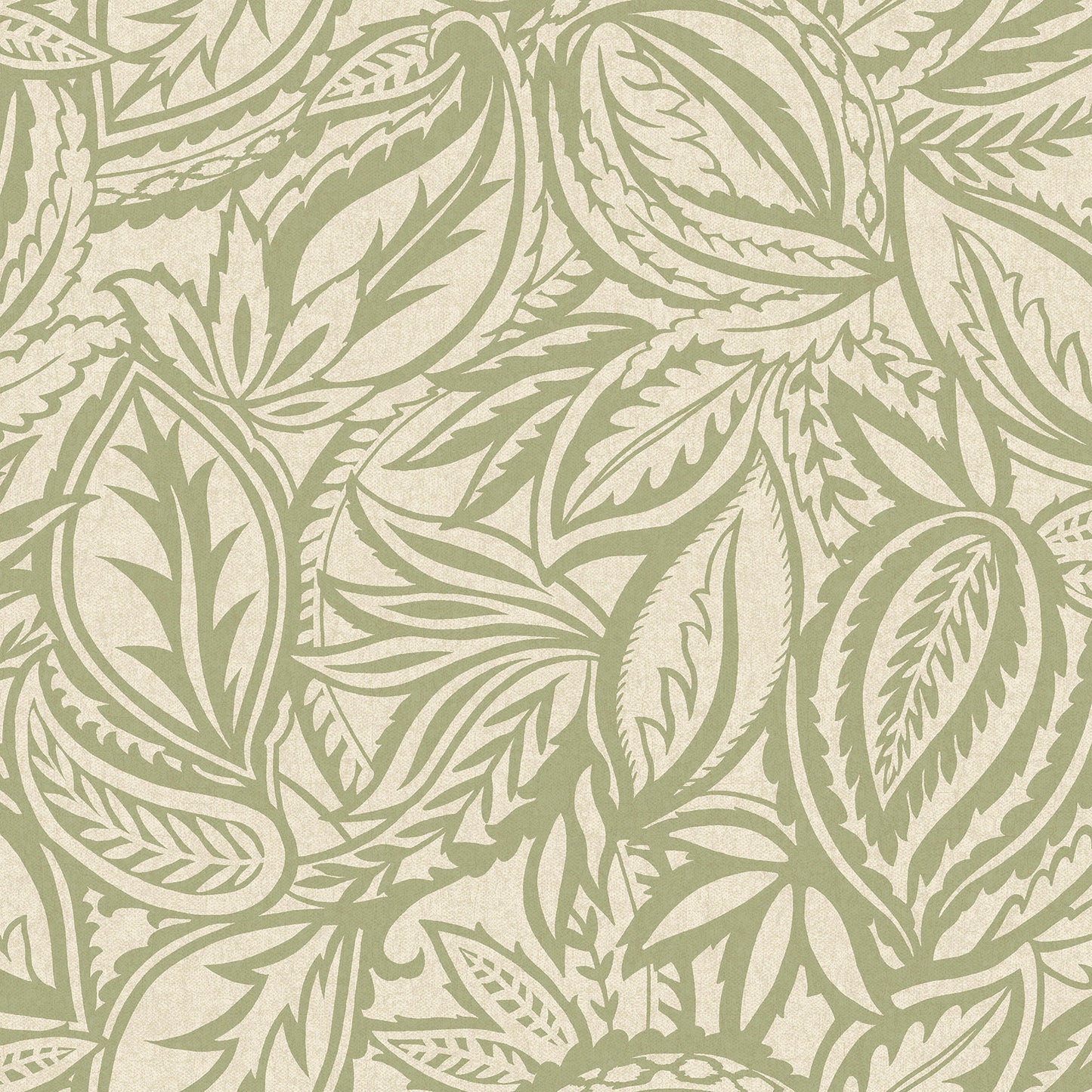 Sage abstract paisley-leaf wallpaper — flat pattern detail, Musa by The Inside