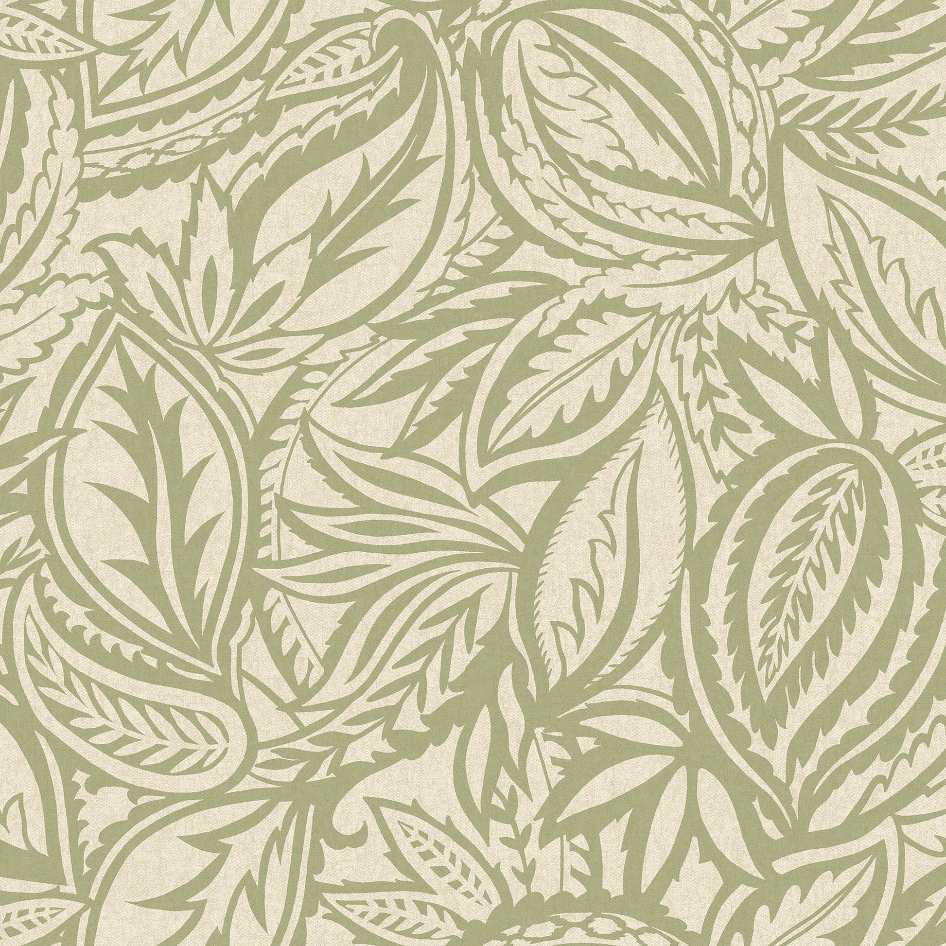 Sage abstract paisley-leaf wallpaper — flat pattern detail, Musa by The Inside
