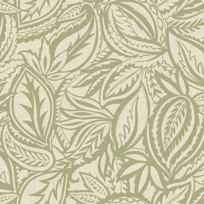 Sage abstract paisley-leaf wallpaper — flat pattern detail, Musa by The Inside