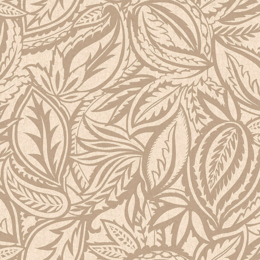 Beige abstract paisley-leaf wallpaper — flat pattern detail, Musa by The Inside