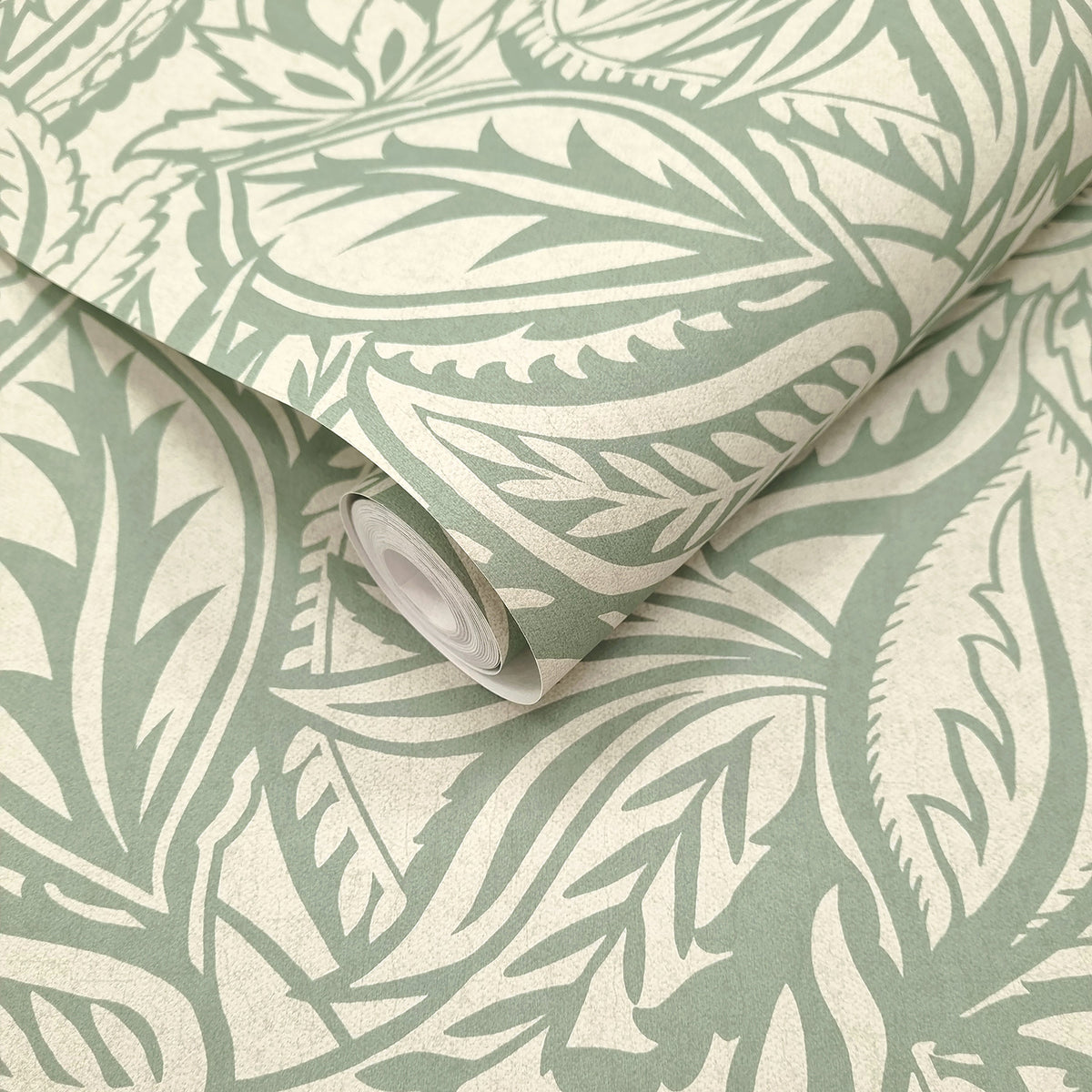 Sample – Musa – Paisley Leaf Wallpaper – Light Teal
