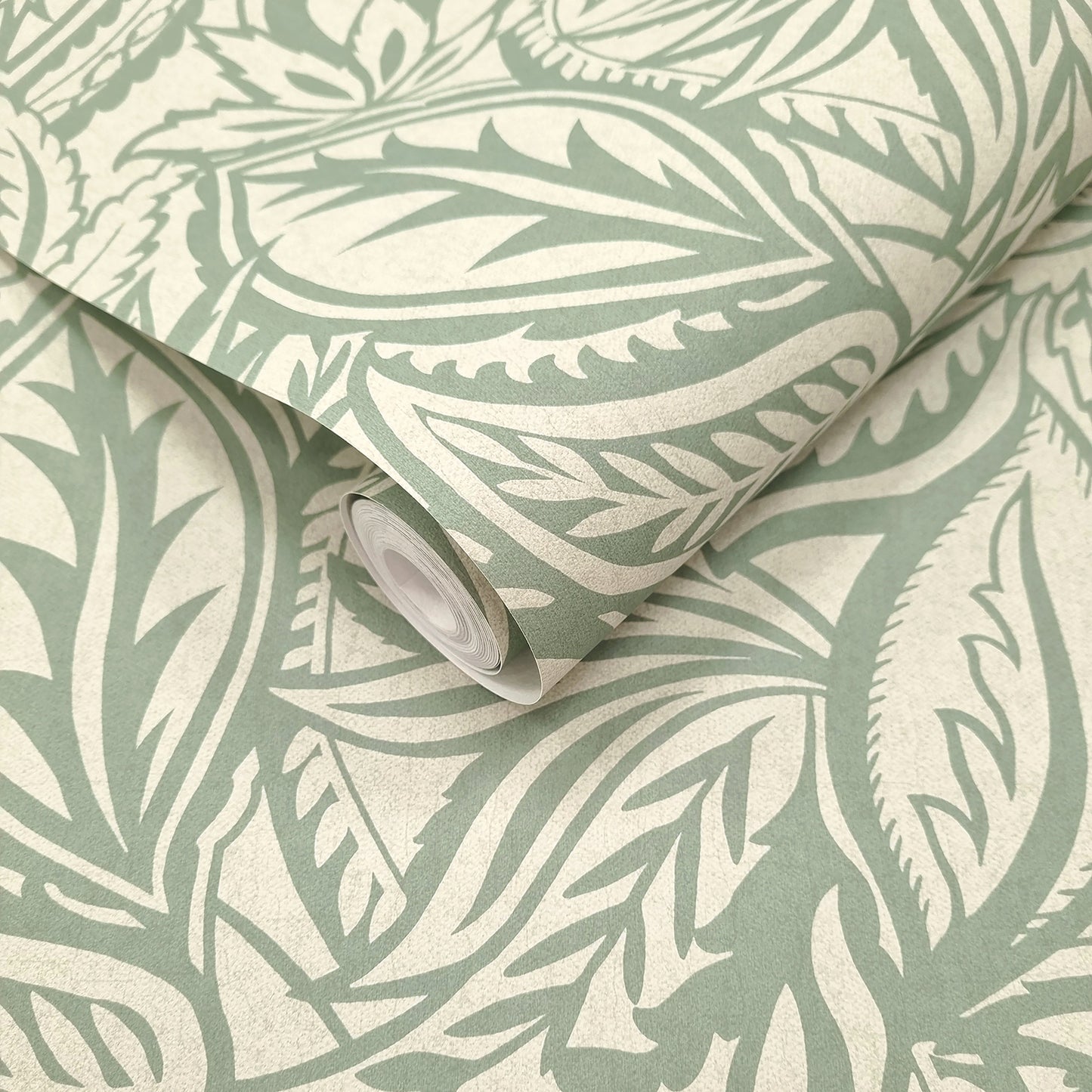 Sample – Musa – Paisley Leaf Wallpaper – Light Teal