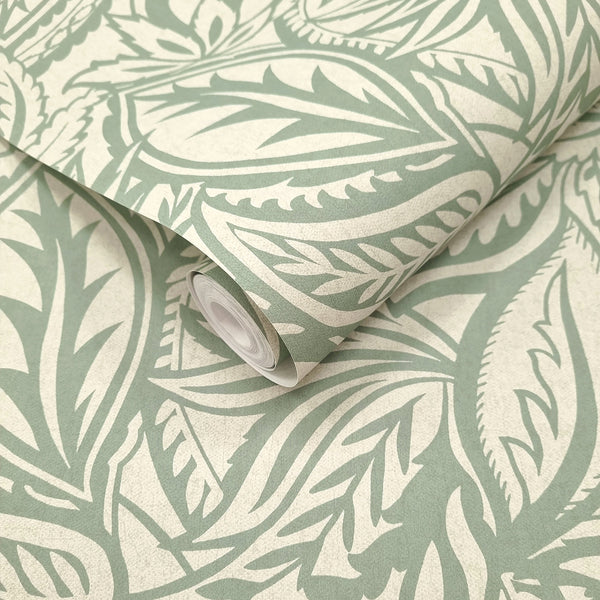 Sample – Musa – Paisley Leaf Wallpaper – Light Teal
