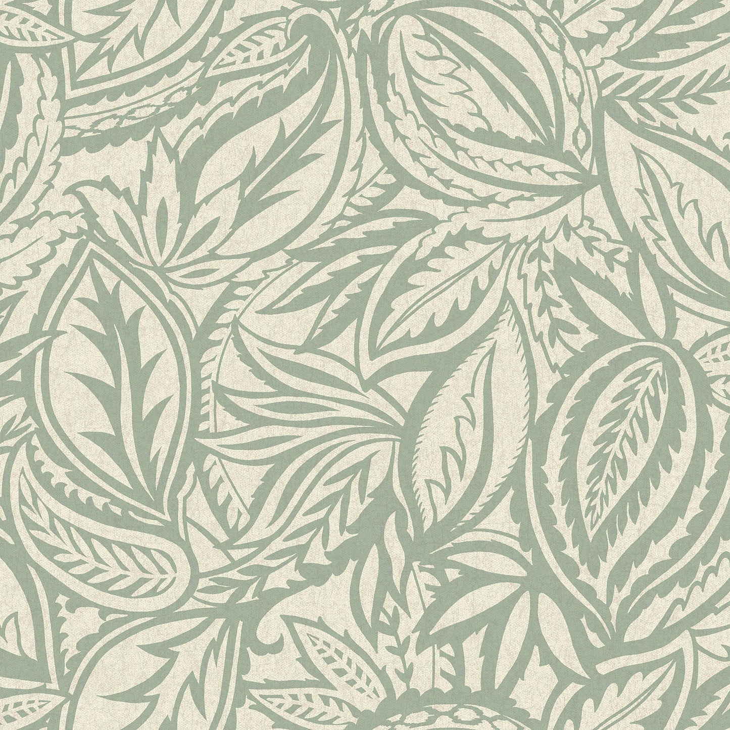Light teal abstract paisley-leaf wallpaper — flat pattern detail, Musa by The Inside