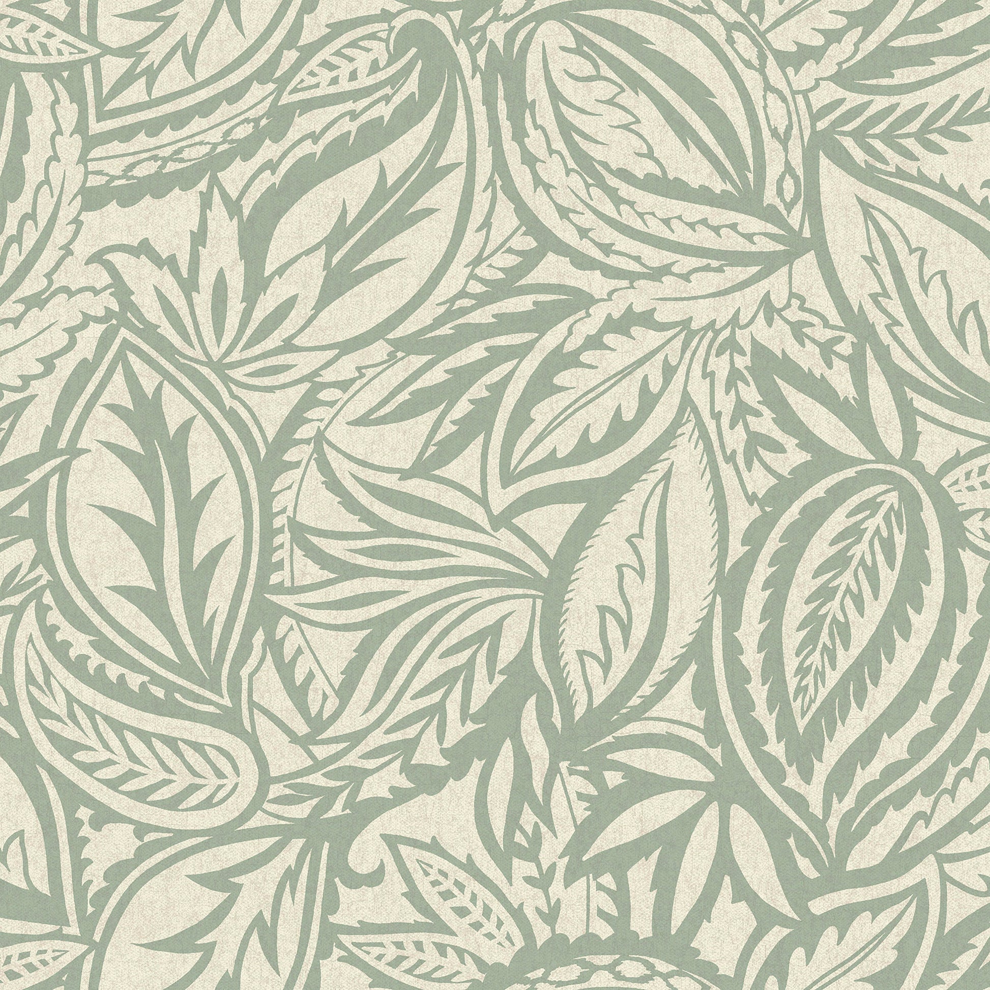Light teal abstract paisley-leaf wallpaper — flat pattern detail, Musa by The Inside