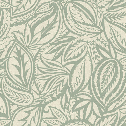 Light teal abstract paisley-leaf wallpaper — flat pattern detail, Musa by The Inside