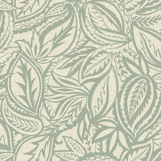 Light teal abstract paisley-leaf wallpaper — flat pattern detail, Musa by The Inside