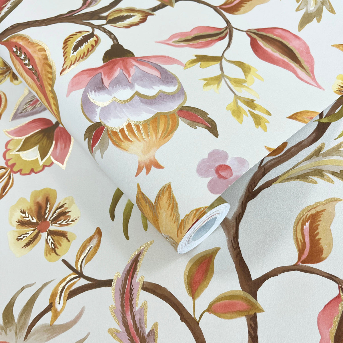 Sample – Amaranth – Jacobean Floral Wallpaper – Cream/Blush