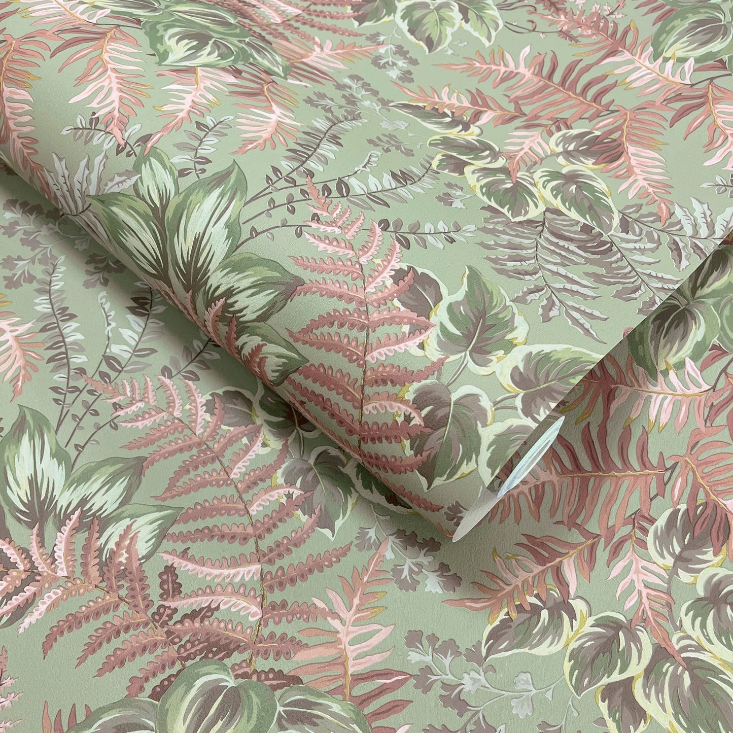 Sample – Rowan – Foliage Wallpaper – Sage/Blush