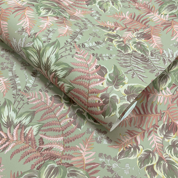Sample – Rowan – Foliage Wallpaper – Sage/Blush