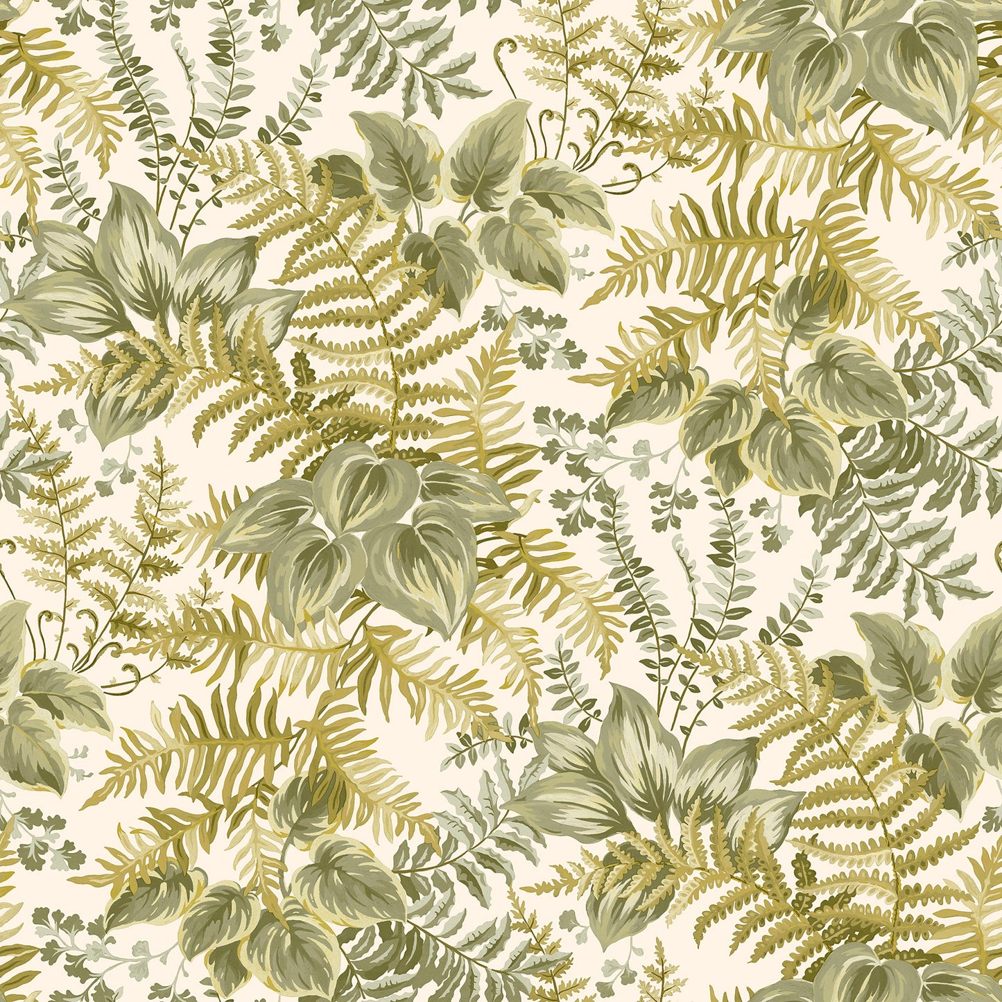 Cream and ochre hand-painted leaf wallpaper — flat pattern detail, Rowan by The Inside