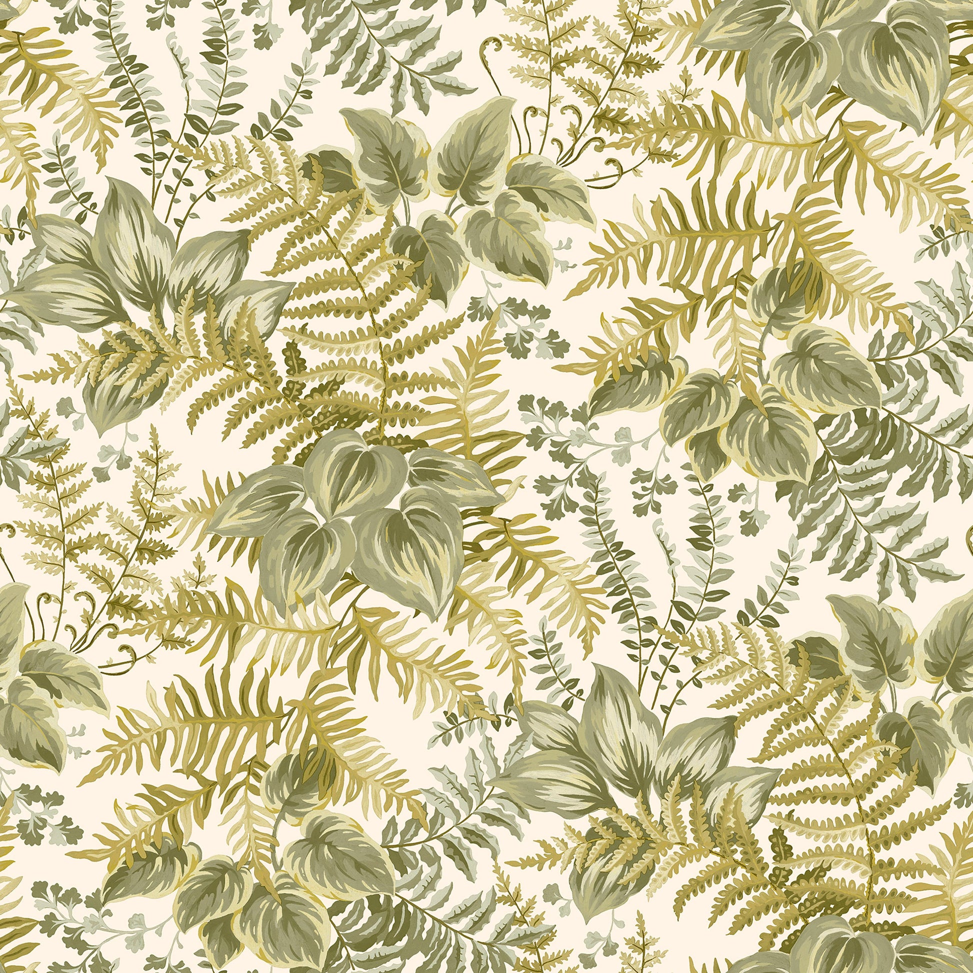 Cream and ochre hand-painted leaf wallpaper — flat pattern detail, Rowan by The Inside
