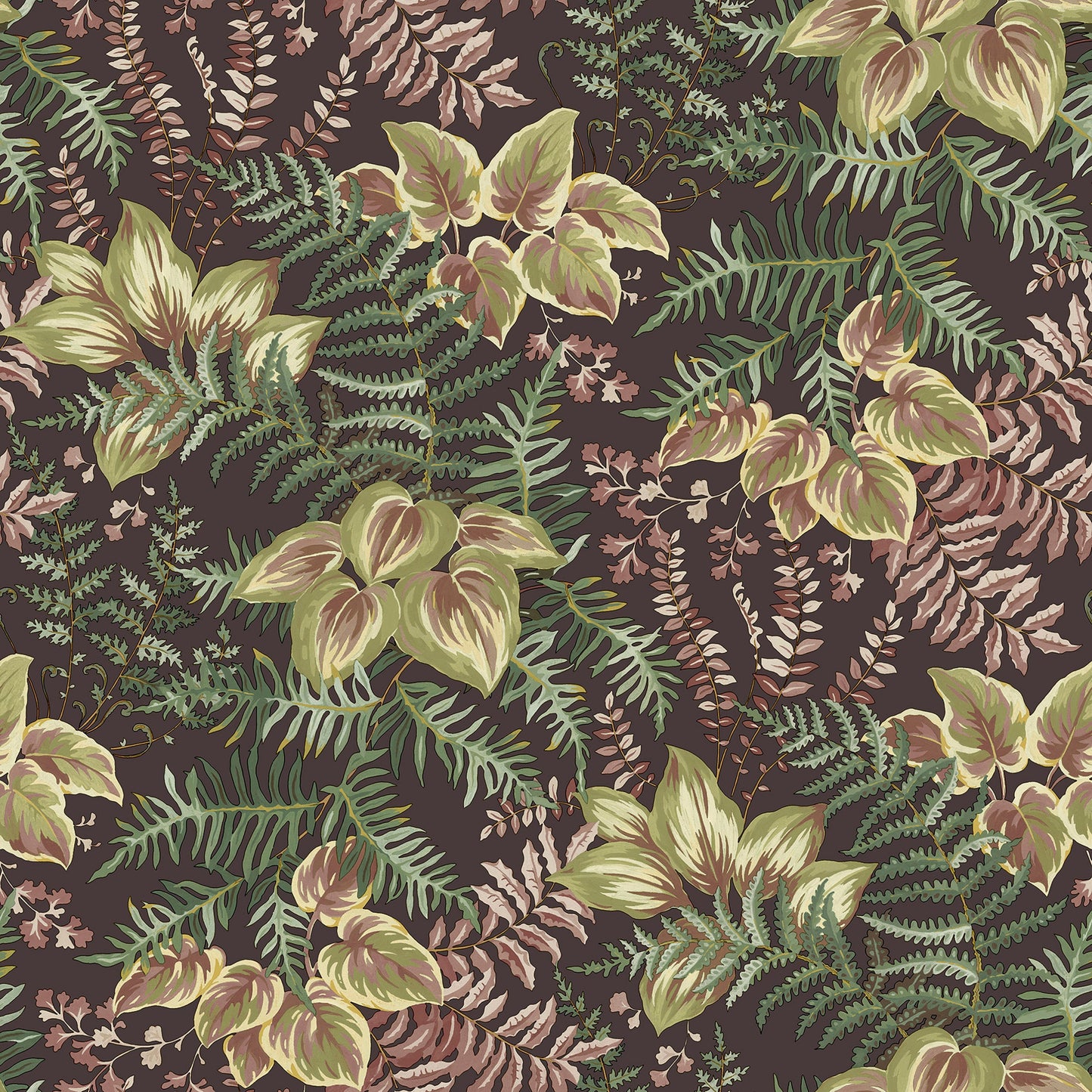 Charcoal hand-painted leaf wallpaper — flat pattern detail, Rowan by The Inside