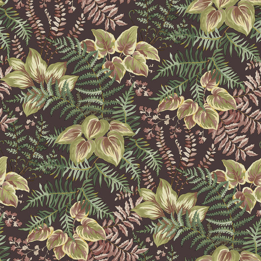 Charcoal hand-painted leaf wallpaper — flat pattern detail, Rowan by The Inside