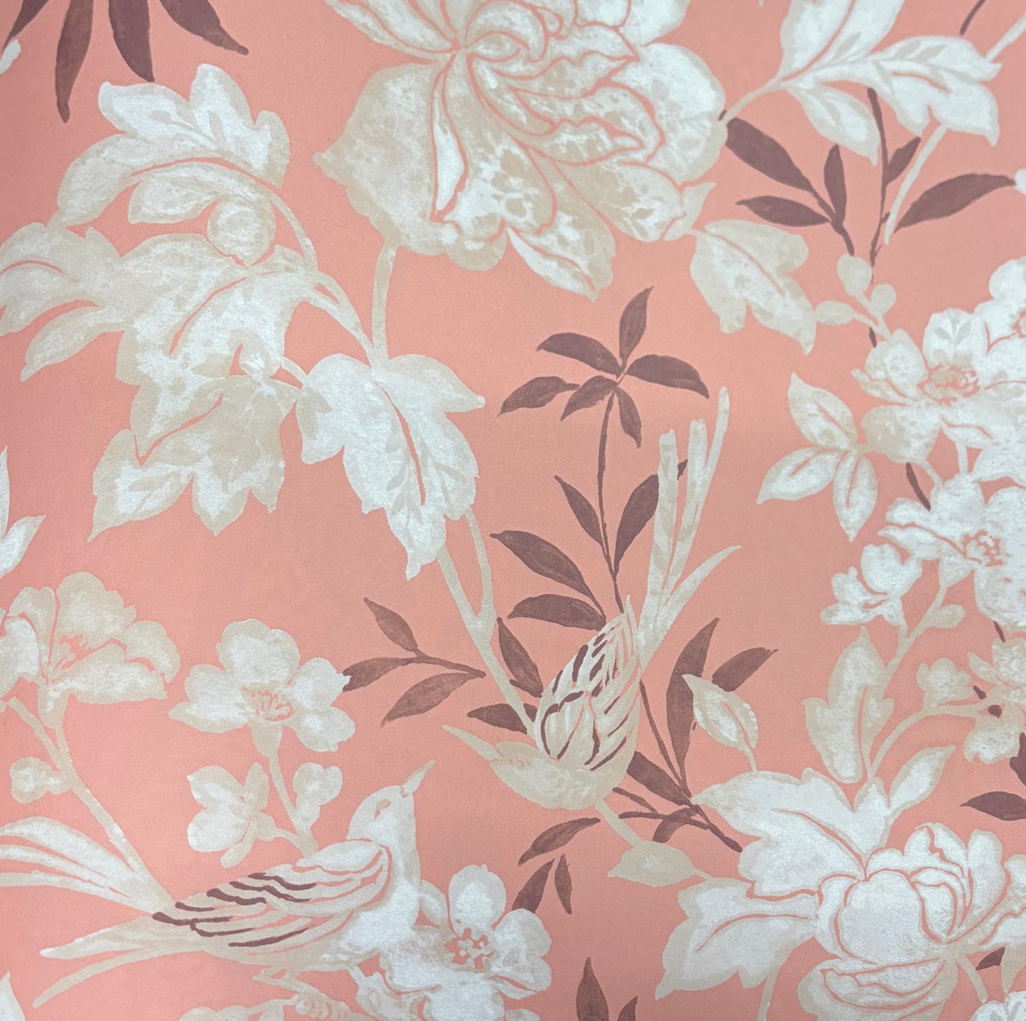 Blooms and Birds Wallpaper - Bright Blush