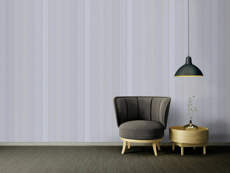 Versace Greek Key Stripe Wallpaper - Silver/Gold