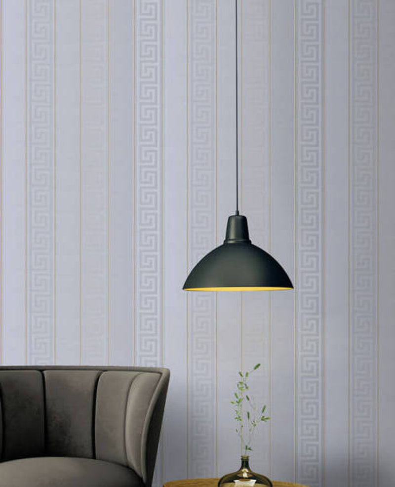Versace Greek Key Stripe Wallpaper - Silver/Gold