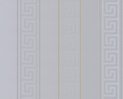 Versace Greek Key Stripe Wallpaper - Silver/Gold