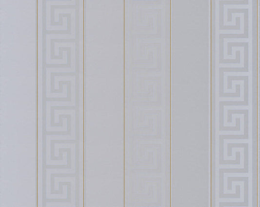 Versace Greek Key Stripe Wallpaper - Silver/Gold