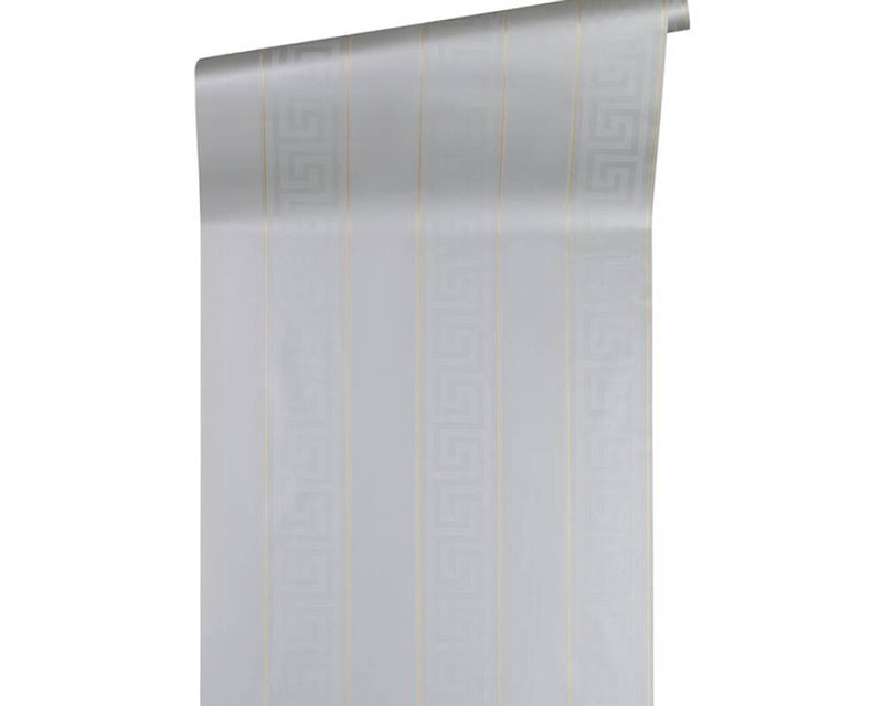 Versace Greek Key Stripe Wallpaper - Silver/Gold