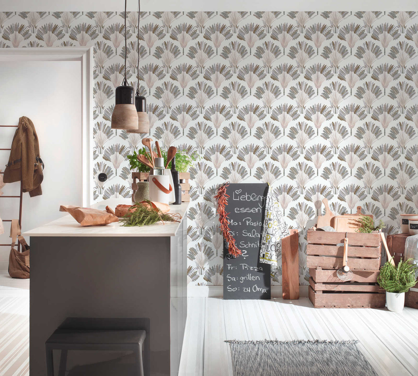 Watercolour Fan Trees Wallpaper - White/Taupe - Discontinuing
