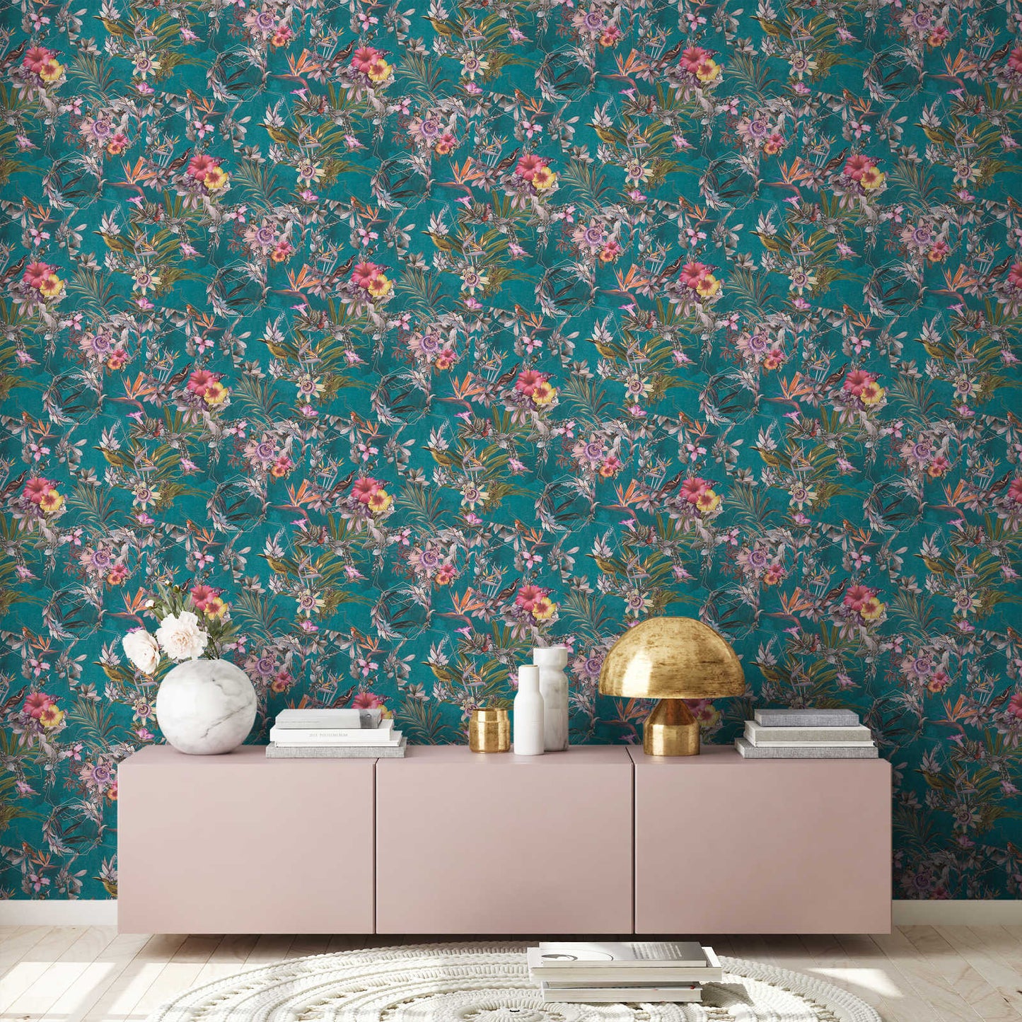 Hibiscus Haven – Crane & Bloom Wallpaper – Evergreen