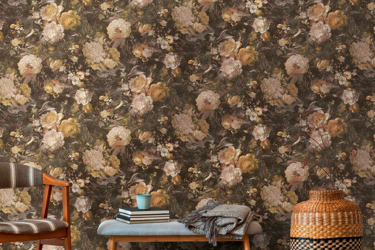 Melody Floral Wallpaper - Sepia/Orange