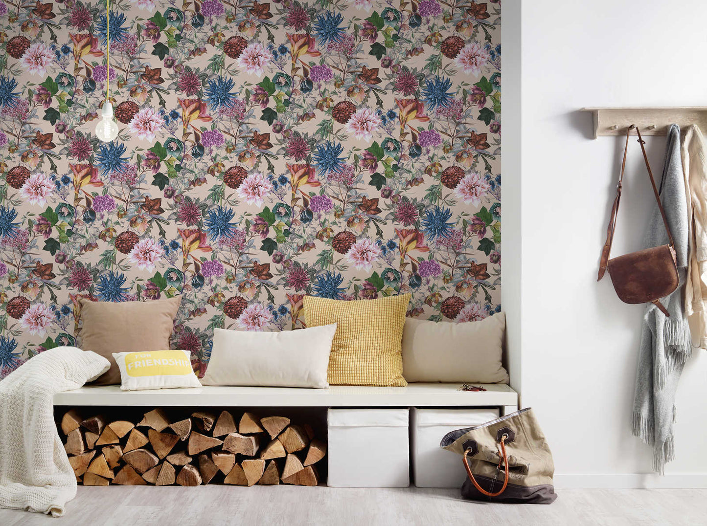 Sample - Floral Trails Wallpaper - Beige Pink