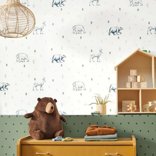 Our Planet Grizzly Bears Wallpaper - White Blue