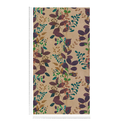 Verdant Leaf Sprig Vinyl Wallpaper – Plum/Taupe