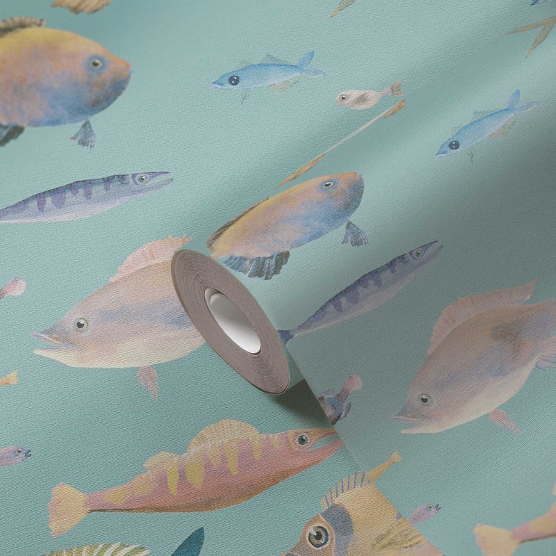 School's Out - Fish Wallpaper - Teal
