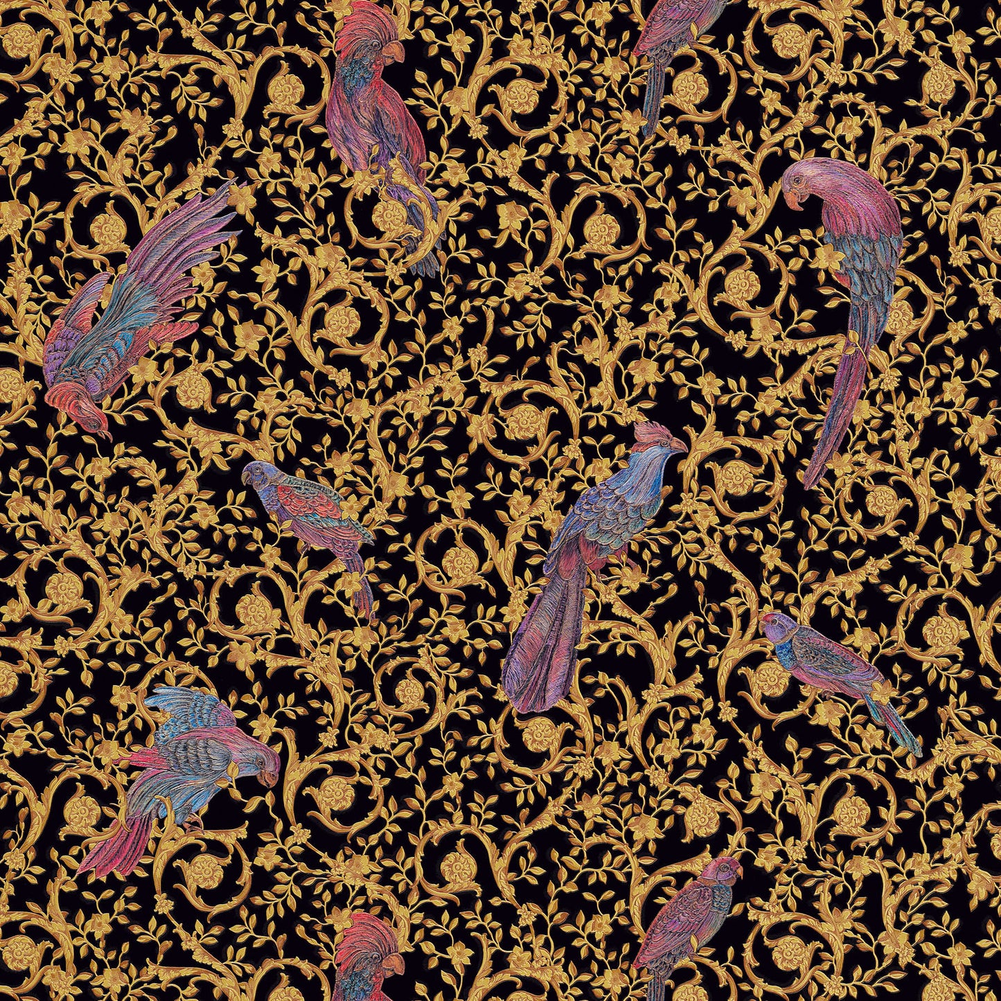 Versace Regal Woodland Wallpaper - Gold - Black