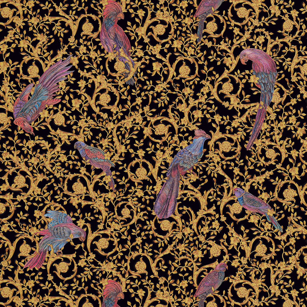 Sample - Versace Regal Woodland Wallpaper - Gold - Black
