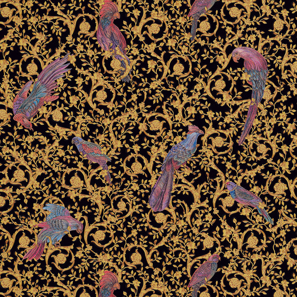 Sample - Versace Regal Woodland Wallpaper - Gold - Black