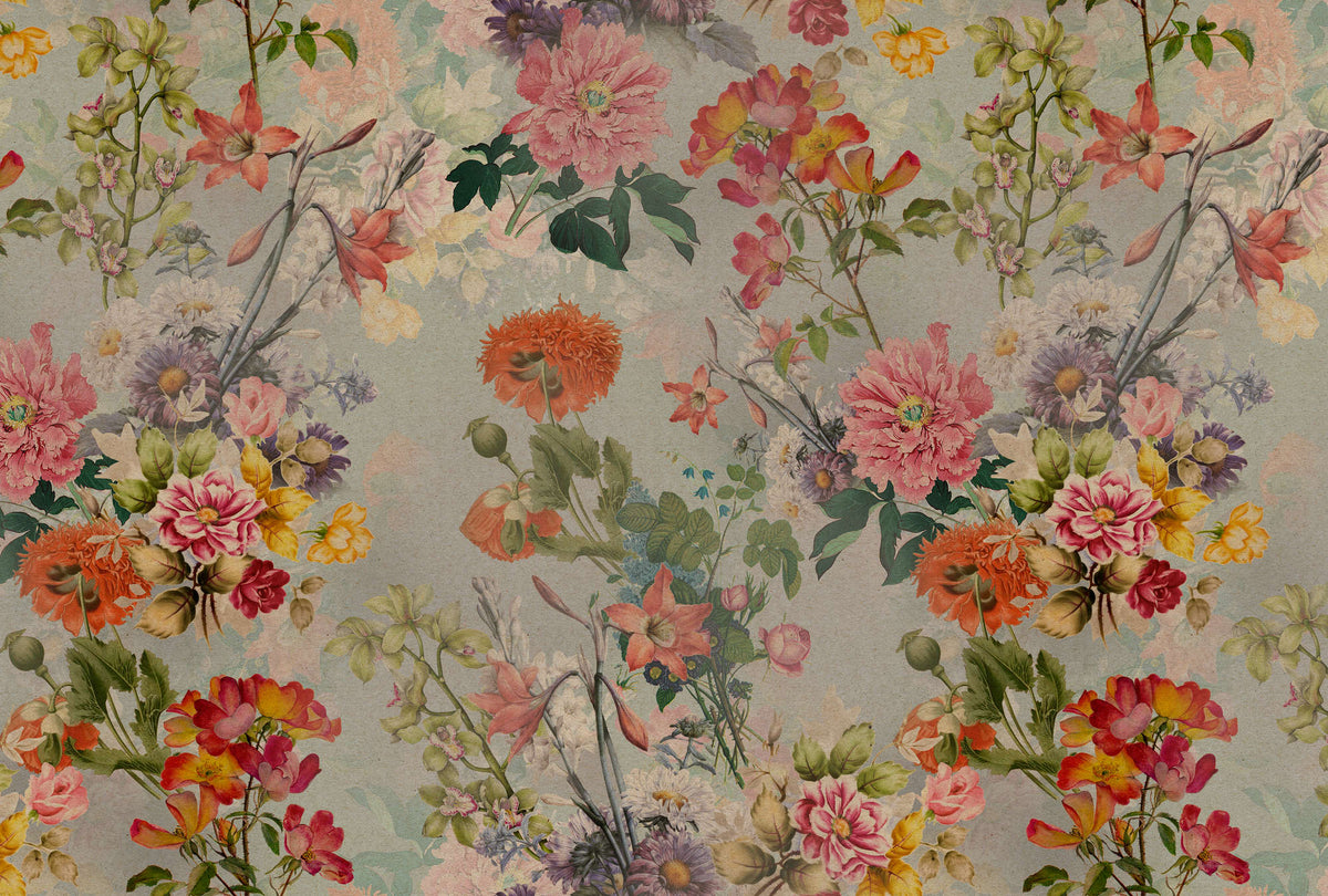 Vintage Flowers - Pink  - Custom Sized Wallpaper Mural (per m2)