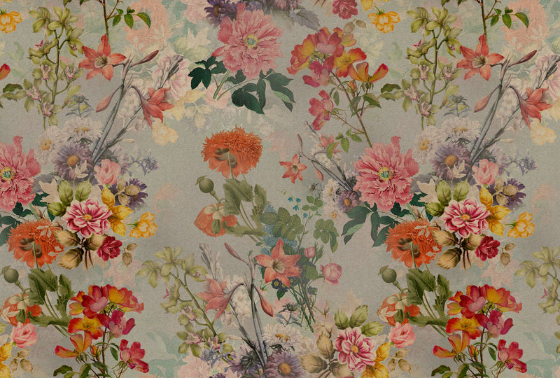 Vintage Flowers - Pink  - Custom Sized Wallpaper Mural (per m2)