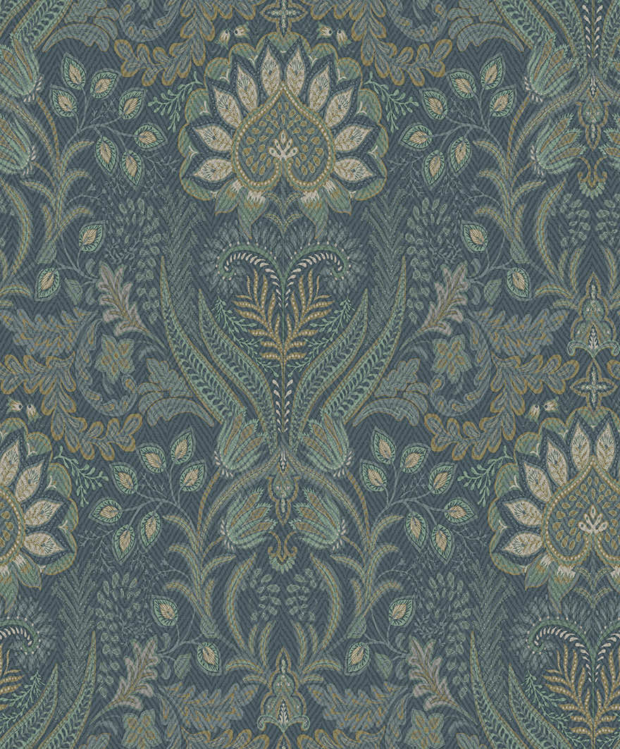 Sample - Tahini Damask Bead Wallpaper - Blue
