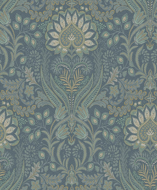 Sample - Tahini Damask Bead Wallpaper - Blue