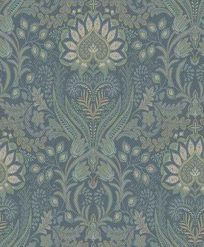 Tahini Damask Bead Wallpaper - Blue - Discontinuing