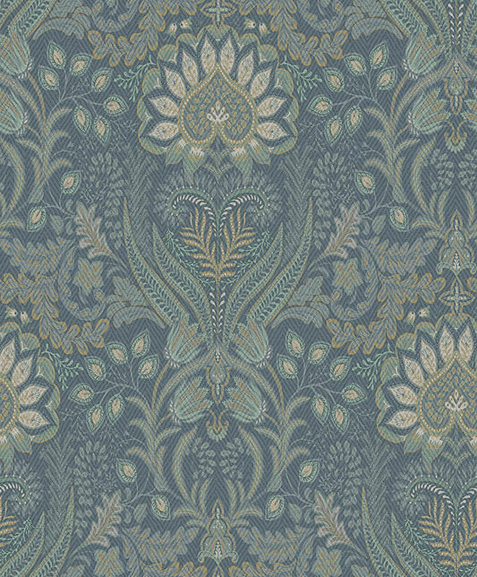 Tahini Damask Bead Wallpaper - Blue - Discontinuing