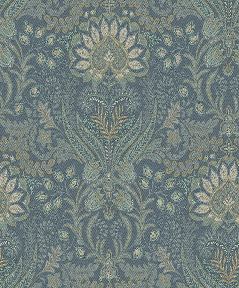Tahini Damask Bead Wallpaper - Blue