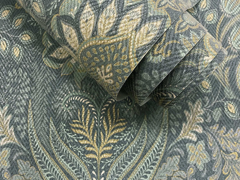 Tahini Damask Bead Wallpaper - Blue
