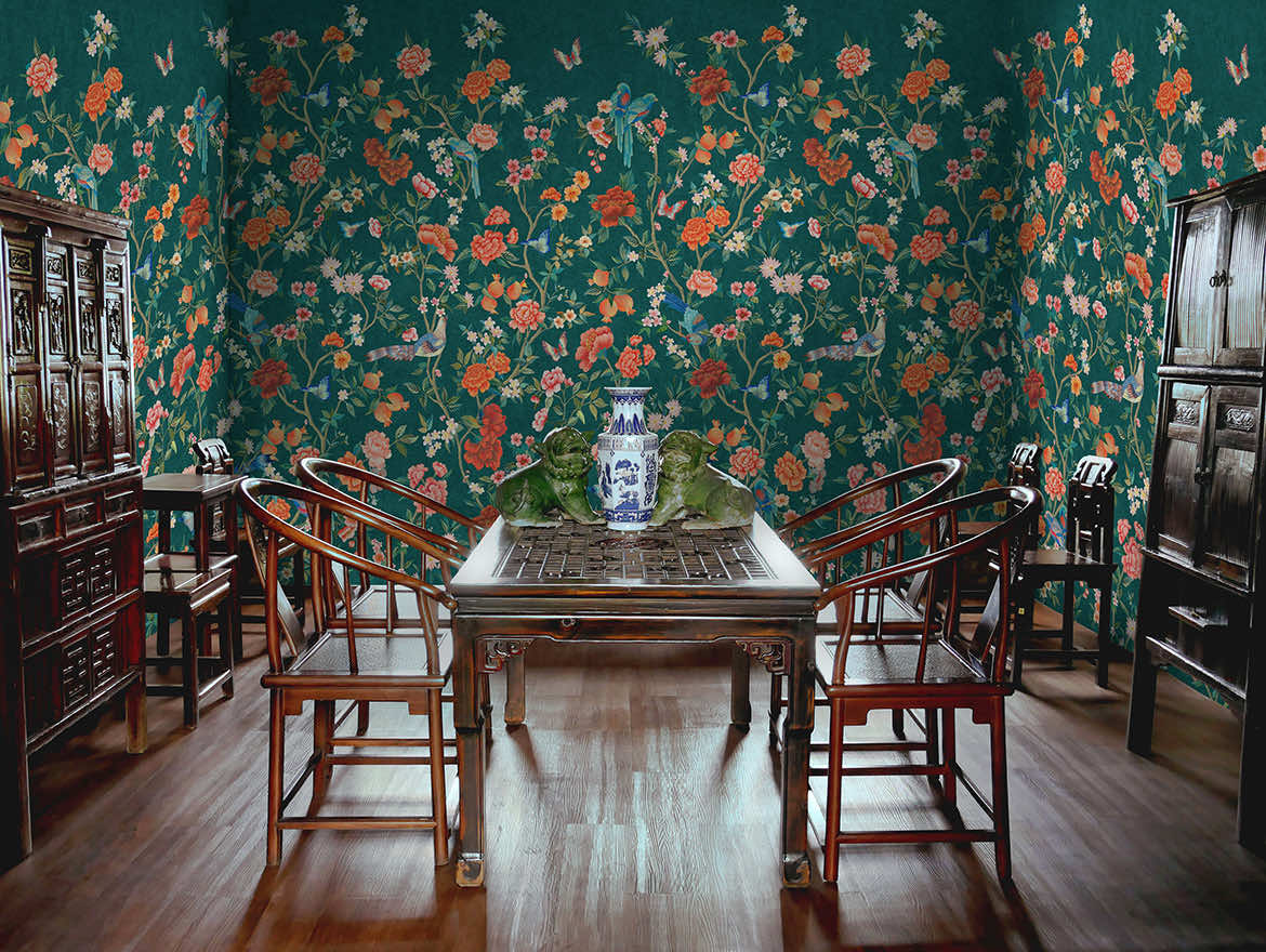 Imperial Gardens Wallpaper Hybrid Mural-Teal